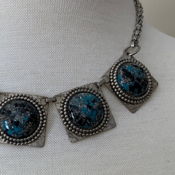 VTG Turquoise Confetti Lucite Mid Century Choker - Picture 4 of 7